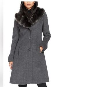New Ralph Lauren women’s fur collar coat jacket grey 2 xs 🎁 birthday Christmas